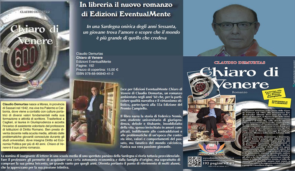 ChiaroDiVeneredemurtasclaudio E' uscito "Chiaro di Venere" il nuovo libro del docente Cagliaritano Claudio Demurtas